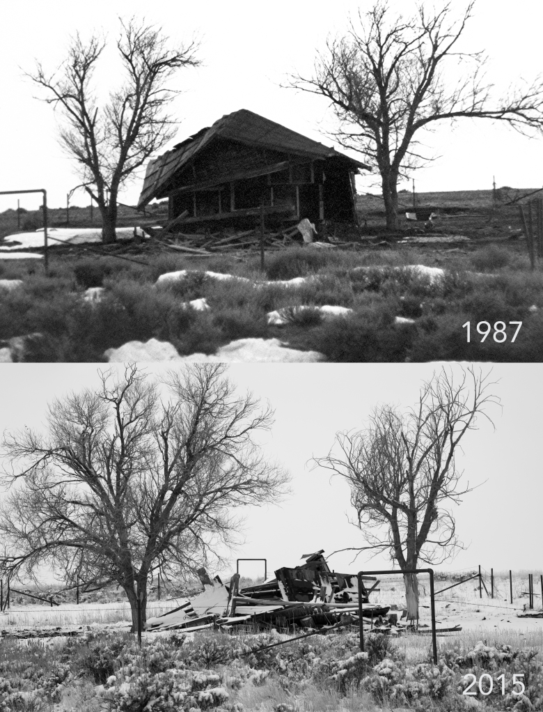 The homestead, photographed in 1987 and 2015.